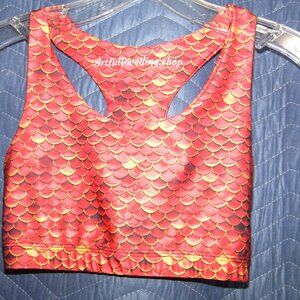 Red Mermaid Scales Seamless Sports Top/Bra XS